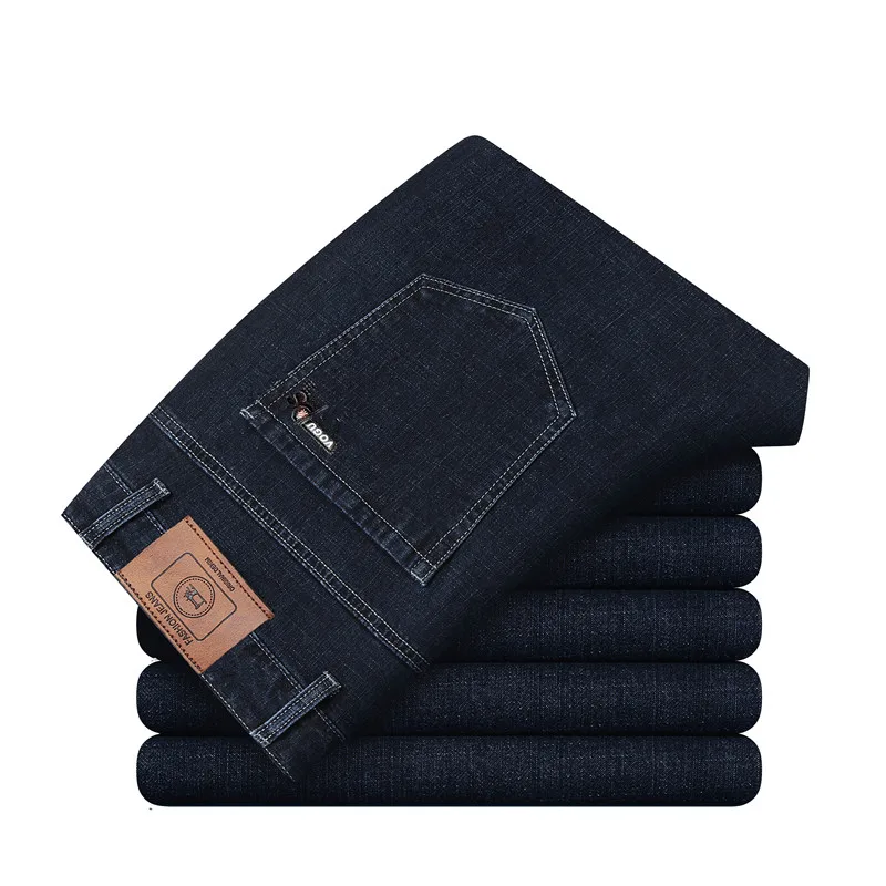 Autumn Winter Men's Jeans Fleece-Lined Thickened Trousers Straight Slim Fit Warm Mens Pants Business Casual Fashion Jeans