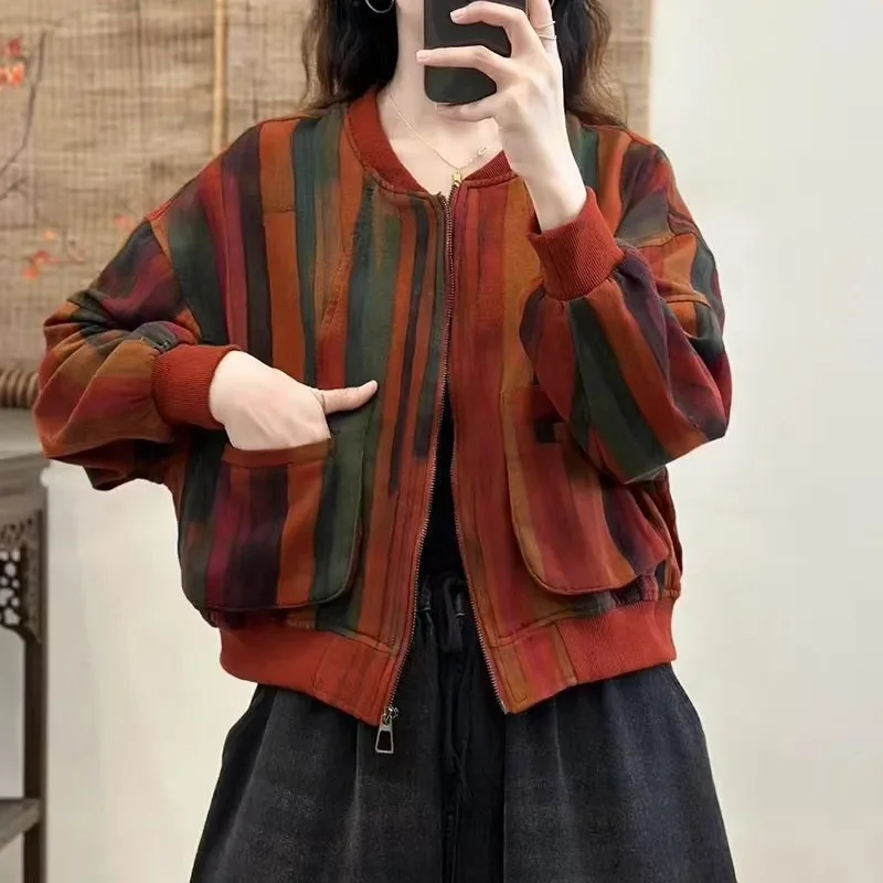 Nuovo 2026 Primavera Autunno Cappotto corto Giacca da donna Moda retrò Cardigan stampato Versatile Allentato Casual Top a maniche lunghe Capispalla