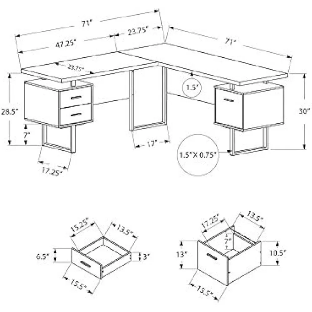 Scrivania angolare per computer per ufficio domestico, postazione di lavoro da 70" con cassetti portaoggetti, adatta per la configurazione sinistra o destra, struttura in metallo grigio