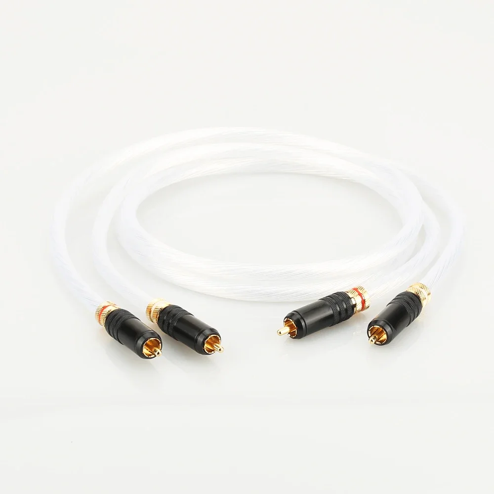 คู่ Silver Plated สายสัญญาณเสียง RCA HIFI สาย RCA เชื่อมต่อสายสัญญาณเสียงพร้อมปลั๊ก RCA