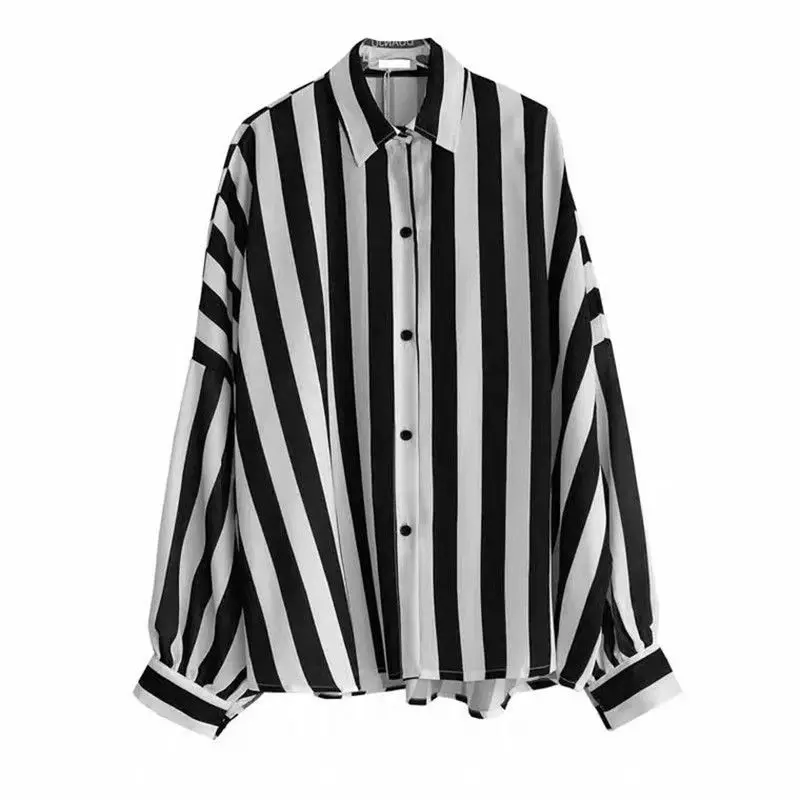 Fashion Lapel Spliced Button Korean Striped Shirt Men\'s Clothing 2022 Autumn New Loose Casual Tops Long Sleeve All-match Shirt