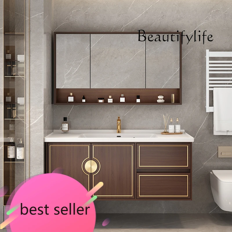 NEW Chinese bathroom cabinet combination oak ceramic integrated basin smart bathroom washbasin bathroom