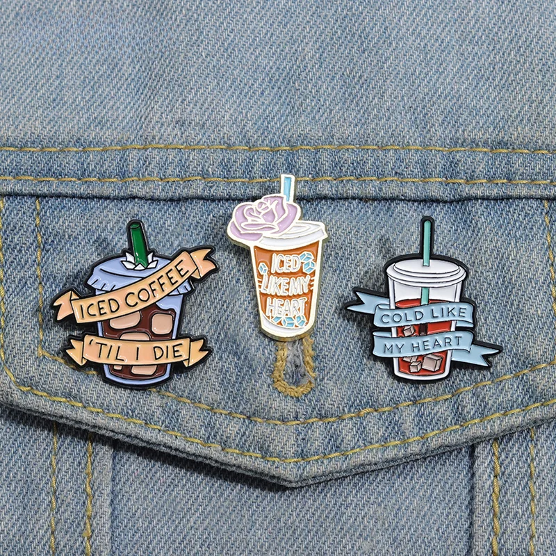 Iced Coffee Enamel Pins Custom Cold Like My Heart Brooches Lapel Badges Funny Coffee Jewelry Gift Drop Shipping