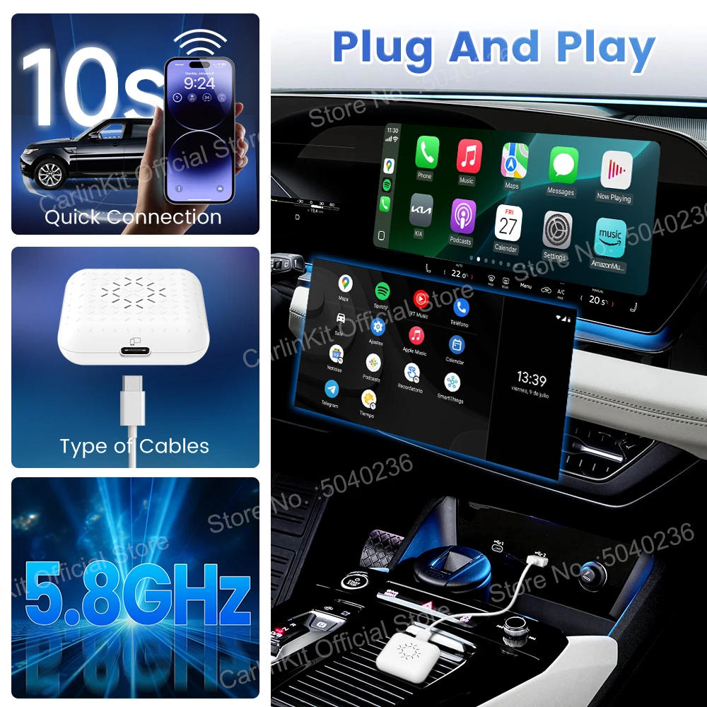 2026 New Mini 5/3 Pro CarlinKit 5.0 Wireless Adapter Wireless Android Auto CarPlay USB Dongle 5Ghz WiFi BT Fast Connect