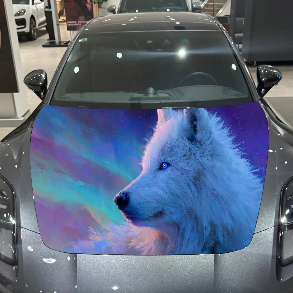 Autocollants fascinants pour capot de voiture loup blanc – Film vinyle auto-adhésif, imperméable et durable, décorez et protégez votre voiture – Le