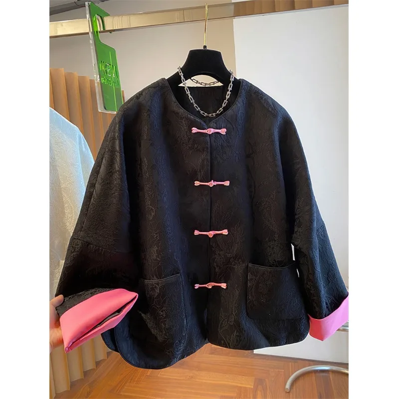 

2025 New Sle Women's Open-Collared Song Silk Embroidered Jaet Loose Fit Spring Autumn Button-Up Top Chinese National Sle