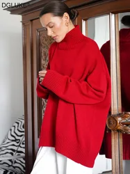 DGLUKE 2024 Winter Women's Turtleneck Sweater Long Sleeve Oversized Sweater Fashion Red Christmas Sweater For Women Pullover