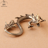 Solid Brass Zodiac Dragon Small Statue Desktop Ornament Chinese Mythical Beast Figurines Retro Home Feng Shui Decorations Crafts