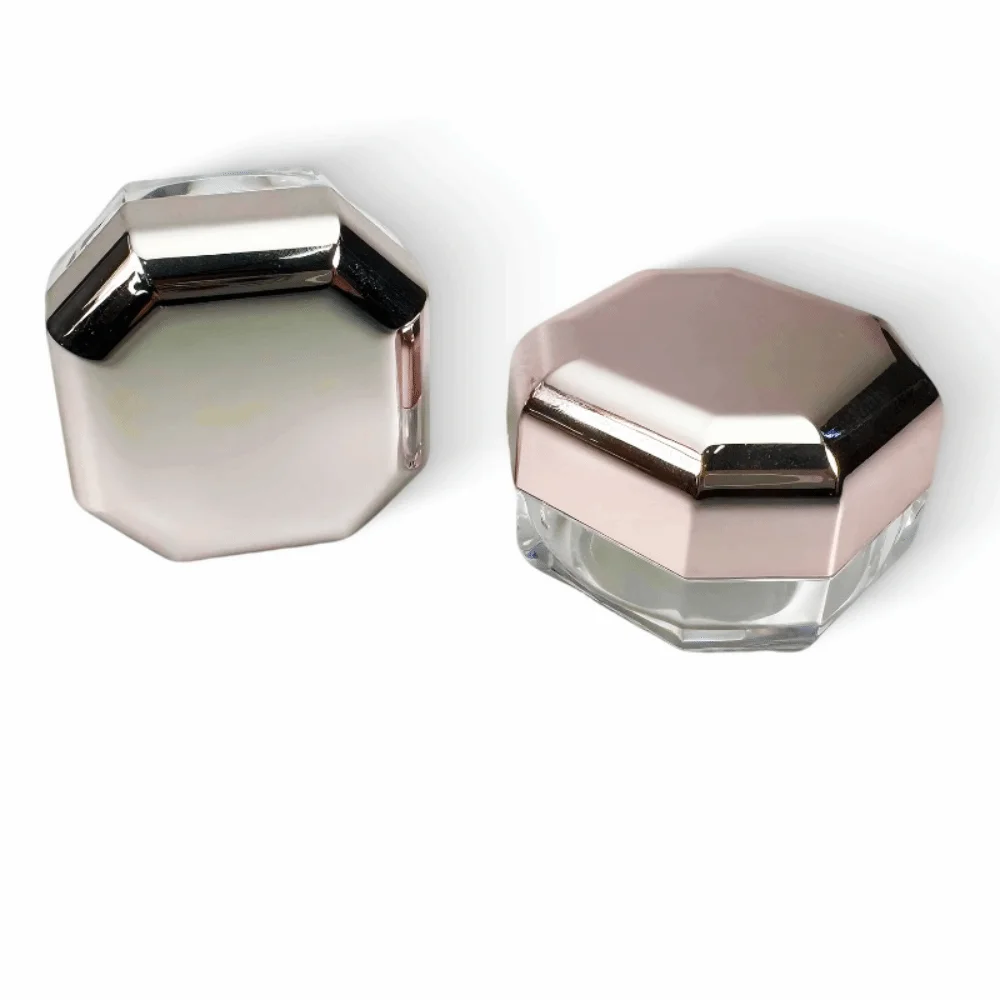 Picture 5: Plastic Loose Powder Case 8g Capacity Rose Gold Rim Cosmetic Sub Box Transparent Octagon Shape Setting Powder Jar