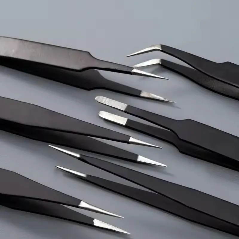 6 قطعة مجموعة ملاقط الدقة ESD الاستاتيكيه ملاقط من الفولاذ المقاوم للصدأ أداة إصلاح مكافحة المغناطيسي الإلكترونية لحام أداة للحرف اليدوية