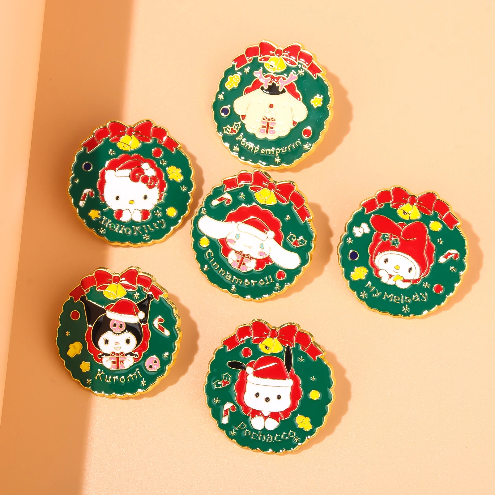 Sanrio Christmas style Hello Kitty Kuromi Badges Brooch Cinnamoroll  Metal Enamel Pins For Man Woman Fans Backpack Jewelry Gift