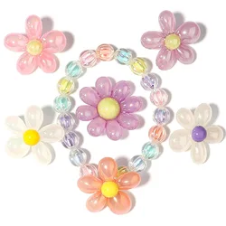 5pcs/Lot AB Color Plated Cartoon Flower Acrylic Beads for Jewelry Making DIY Bracelet Necklace Cell Phone Chain Headgear Jewelry