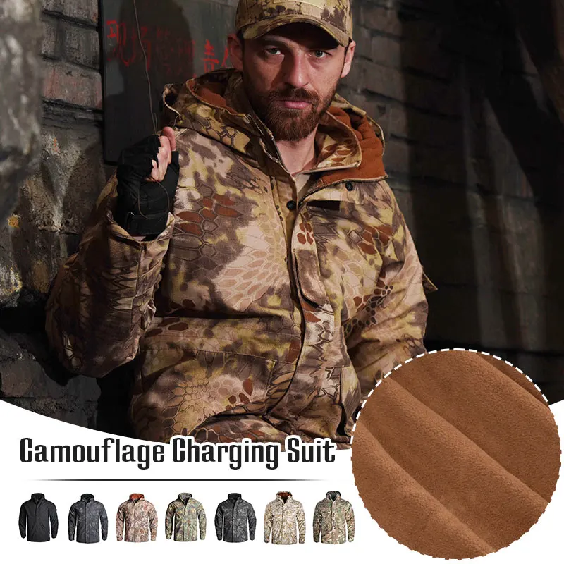 

Men's Jacket Tactical Winter Coats Fleece Hooded Outdoor Warm Hiking Soft Shell Sport Camping Clothing