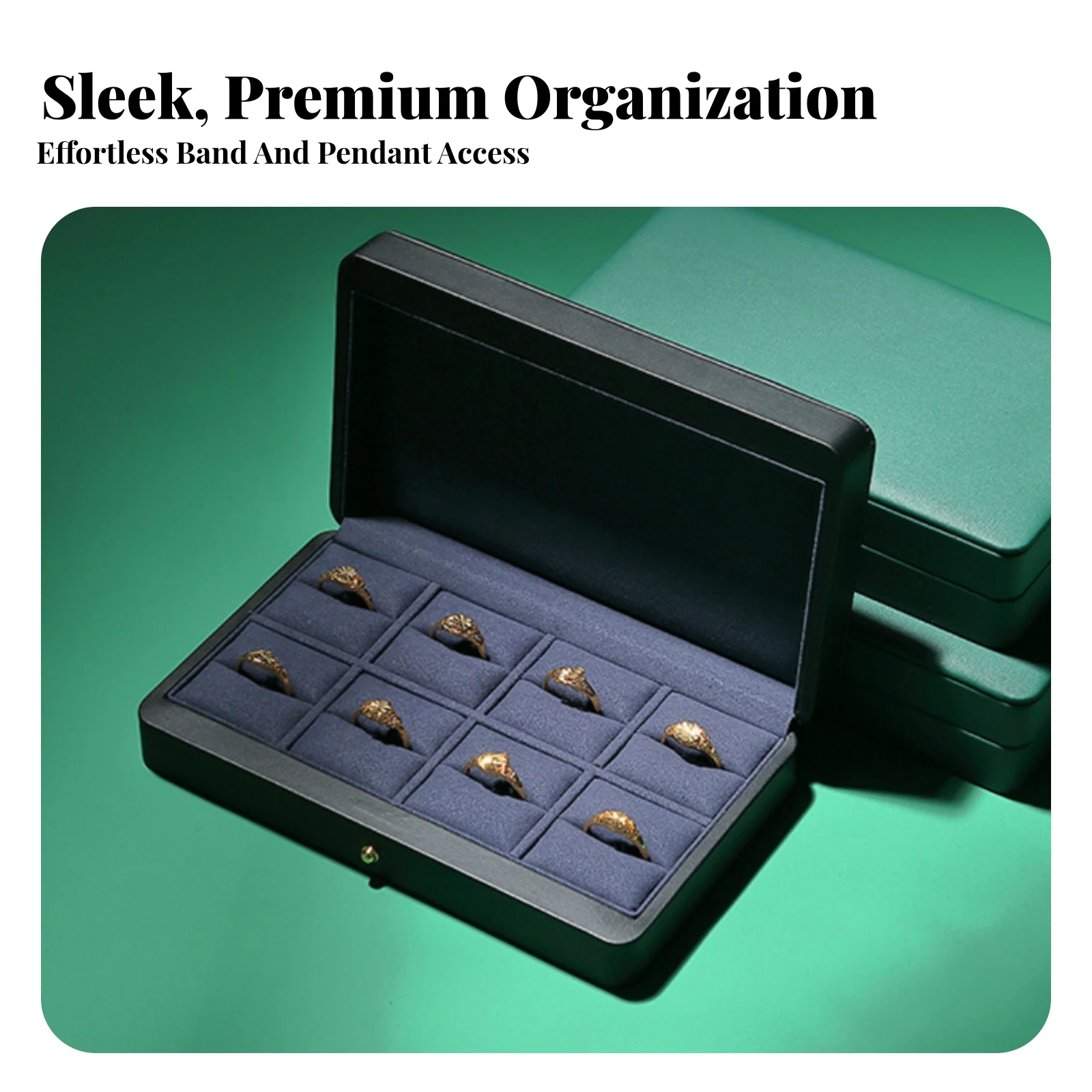 Finger Jewelry Display Case Velvet-Lined Finger Jewelry Storage Box Jewelry Box with Partitions Hinged Lid for Dresser, Travel