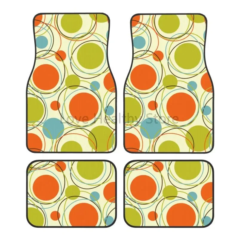 

Retro 80S 90S Mid Century Car Floor Mats Set of 4 Front and Rear Foot Mats Universal Decor Car Accessories for Van SUV Sedan
