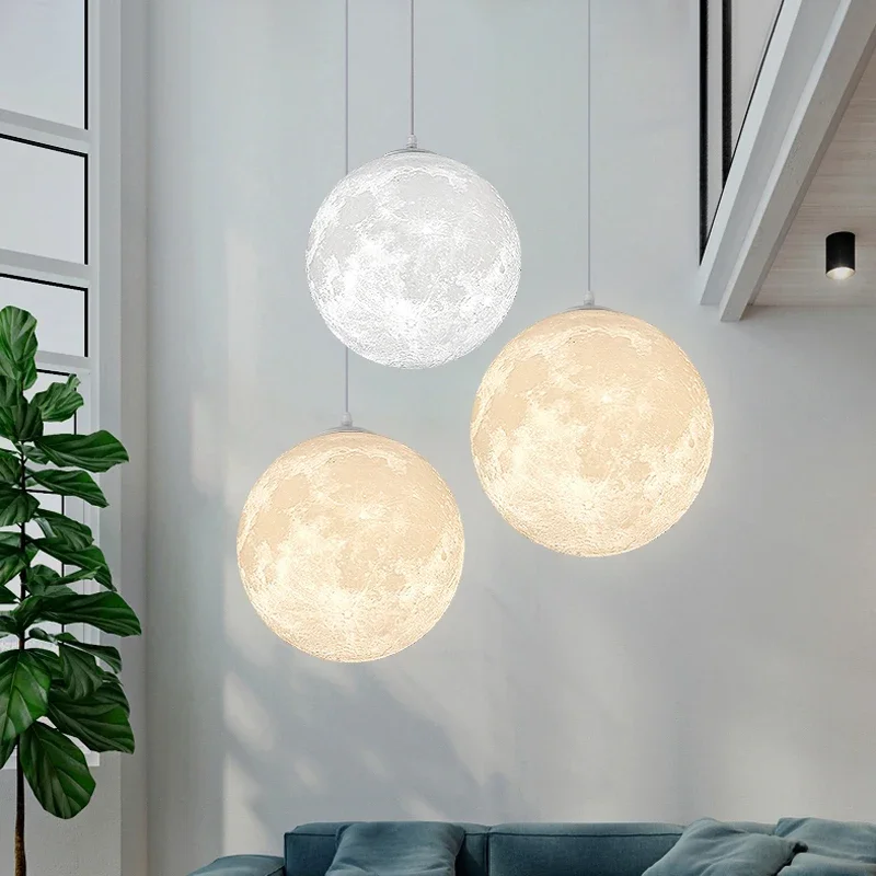 modesto teto pendurado lustre 3d impressao moon lights quarto das criancas quarto cozinha planeta pequenas lampadas pingente home decor 01