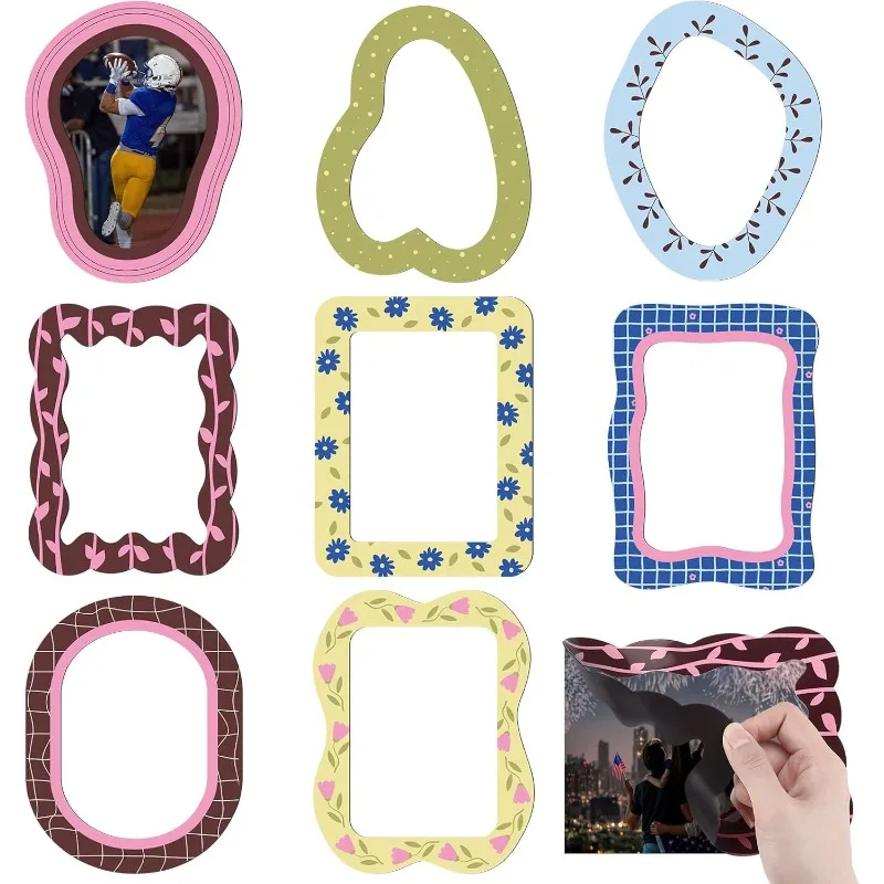 8 Pieces 4x6 Inch Retro Decorative Magnetic Photo Frames. Cute Magnetic Photo Frame Set. Refrigerator Decoration.