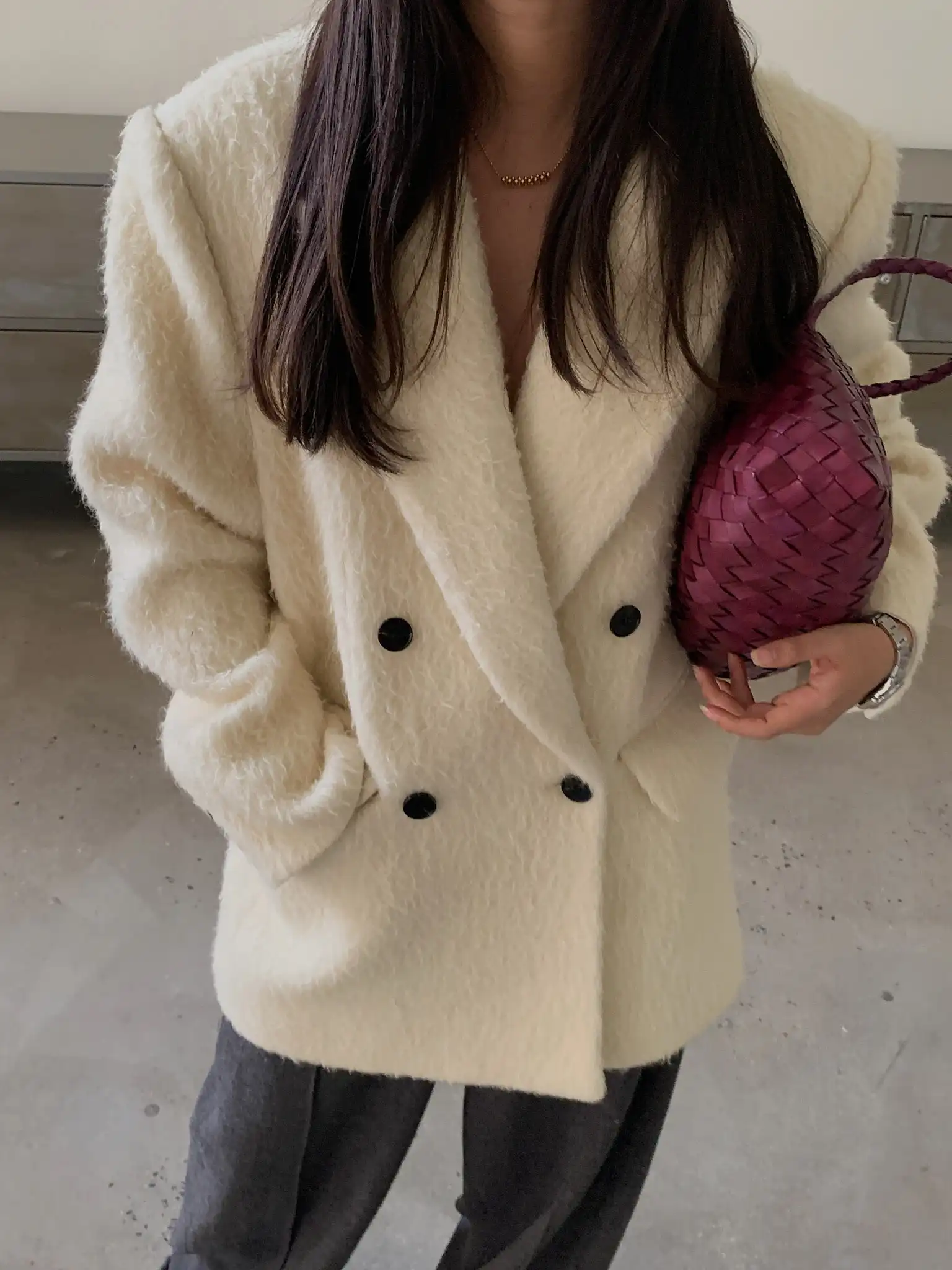 

LILUOP Sli Casual Woolen Suit Jaet Mid-Length Loose Fit Autumn Winter Faionable Women's Long Sve Double-Breasted...