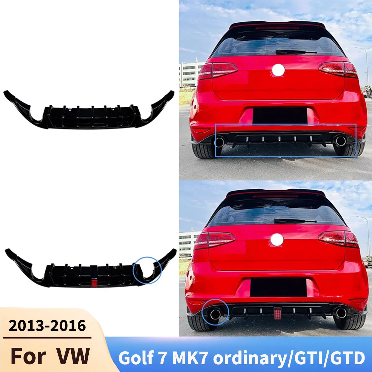 

Car Rear Bumper Lip For VW Golf 7 MK7 ordinary/GTI/GTD 2013-2016 Diffuser Chin Spoiler with Lights Accessories Body Kits Tuning