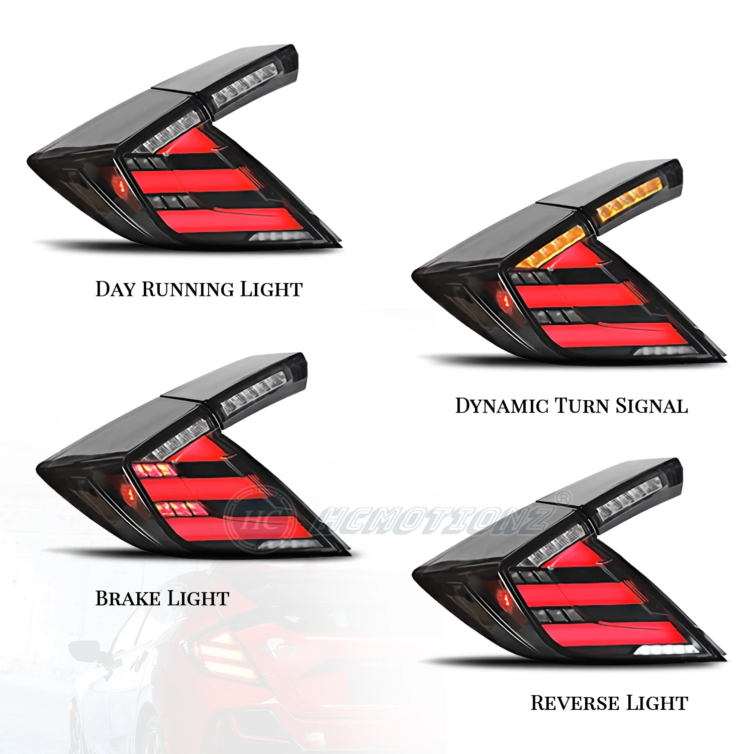 HCMOTIONZ Tail Light for Honda Civic 2016-2020 LED Hatchback DRL FK7 FK8 Lighting System Rear Lamps Assembly U.S. Shipment