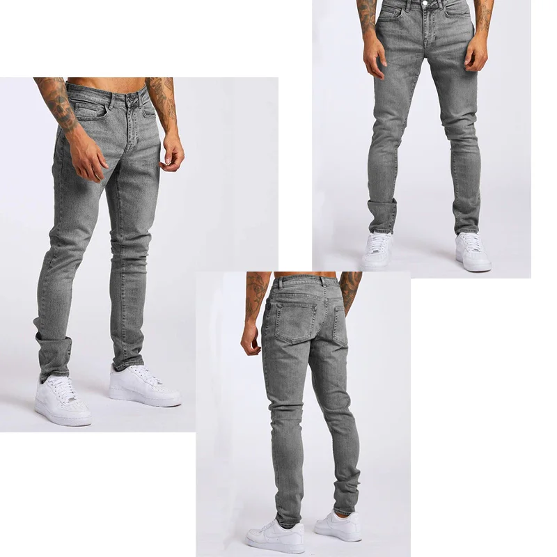 سراويل جينز ضيقة للرجال أزياء nstagram مع خصر مرن قليلاً متوفرة الألوان أزرق فاتح أزرق أسود رمادي #6