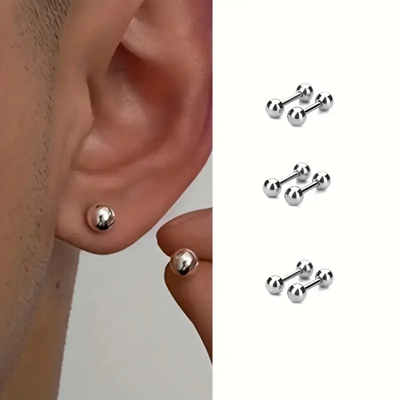 10Pcs Hip Hop Stainless Steel Stud Earrings For Men Women Cartilage Stud Earrings 3/4/5mm Round Ball Piercing Jewelry