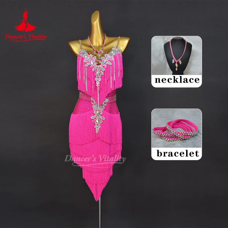 Latin Dance Fransen Kleid für Frauen Maßgeschneiderte Rumba Chacha Tango Praxis Kleidung Erwachsene Kinder Latin Performance Wear Outfit