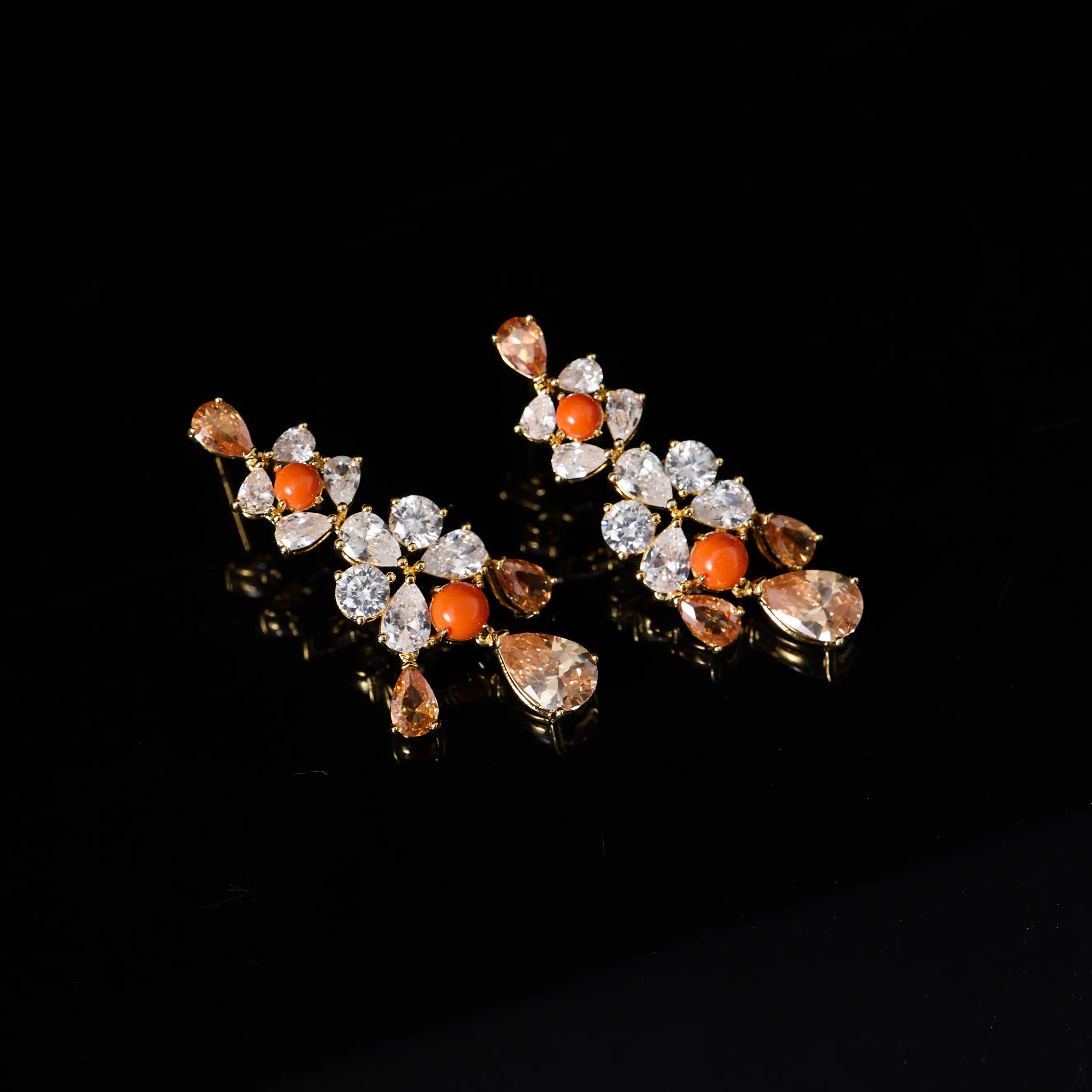 INJEWELIFE Gold Plated Orange Turquoise Champange Zirconia Jewelry Sets for Women Wedding Accessories Elegant Bridal Jewellery