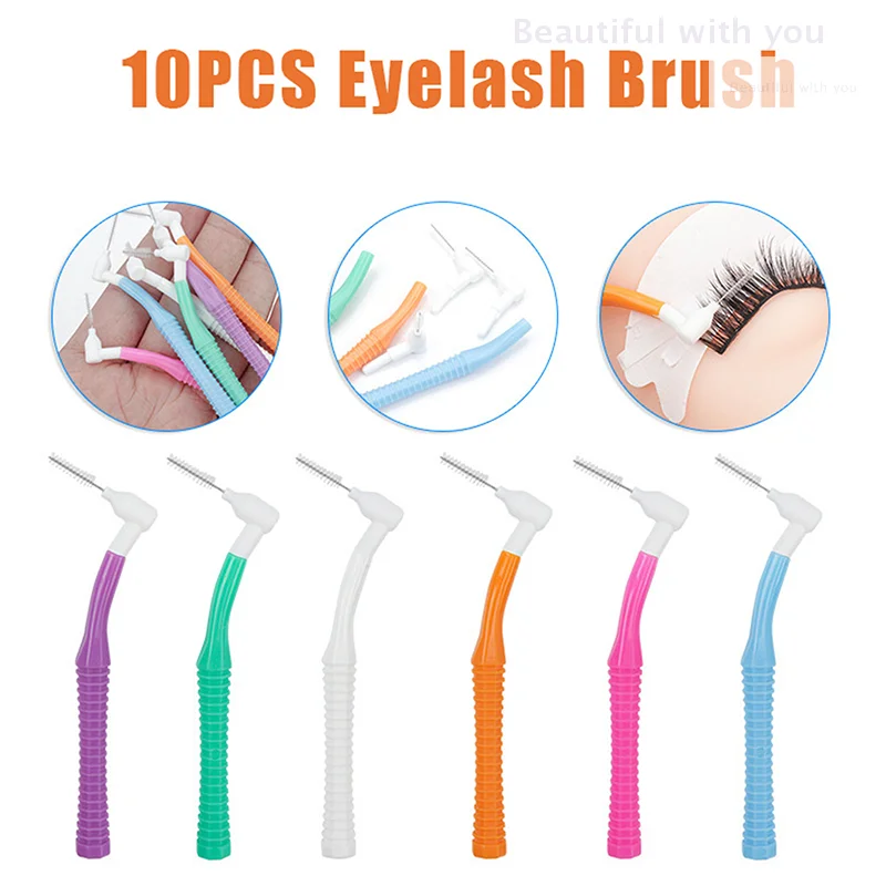 10 Uds Mini cepillo de pestañas en forma de L, cepillos de extensión de pestañas para limpieza de pestañas, varillas de rímel, aplicador, cepillo de labios, herramienta de maquillaje