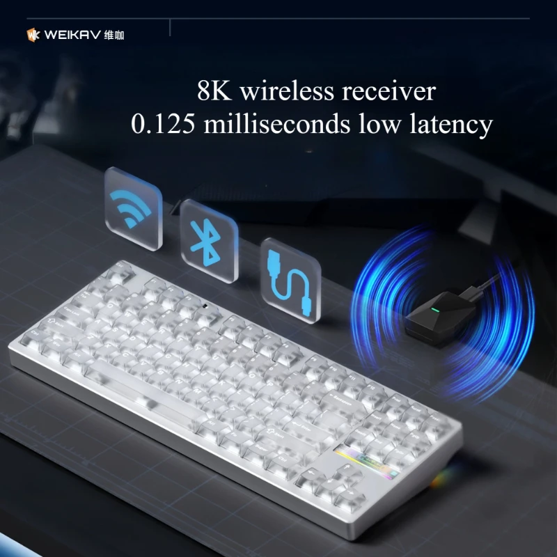 Teclado Mecânico WEIKAV Nut87 Dual 8K em Alumínio, Bluetooth Tri-mode, Hot Swap, RGB, Estrutura Gasket, Baixa Latência, Teclado para Jogos