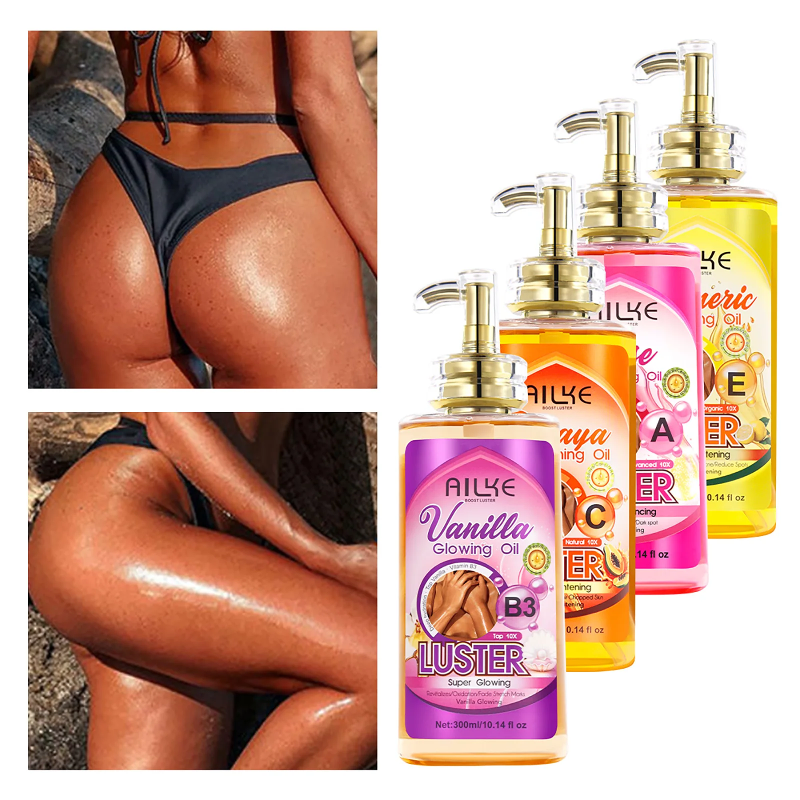 AILKE Lightening Body Massage Oil, Moisturizing, Anti Wrinkles, Dry Lines, Dark Spots Removal for All Skin Types, 300ml