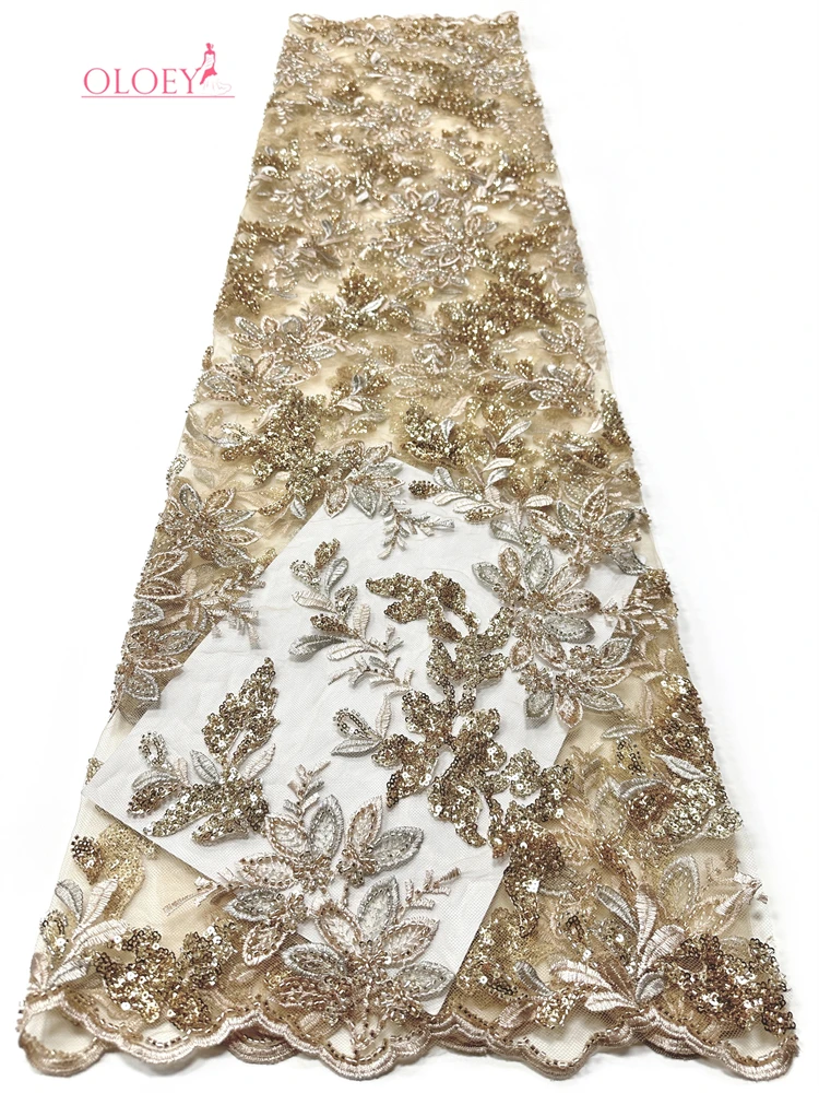 

Роскошная африканская кружевная ткань OLOEY с вышивкой бисером, 2026, высококачественное нигерийское французское кружево с пайетками для женских праздничных платьев