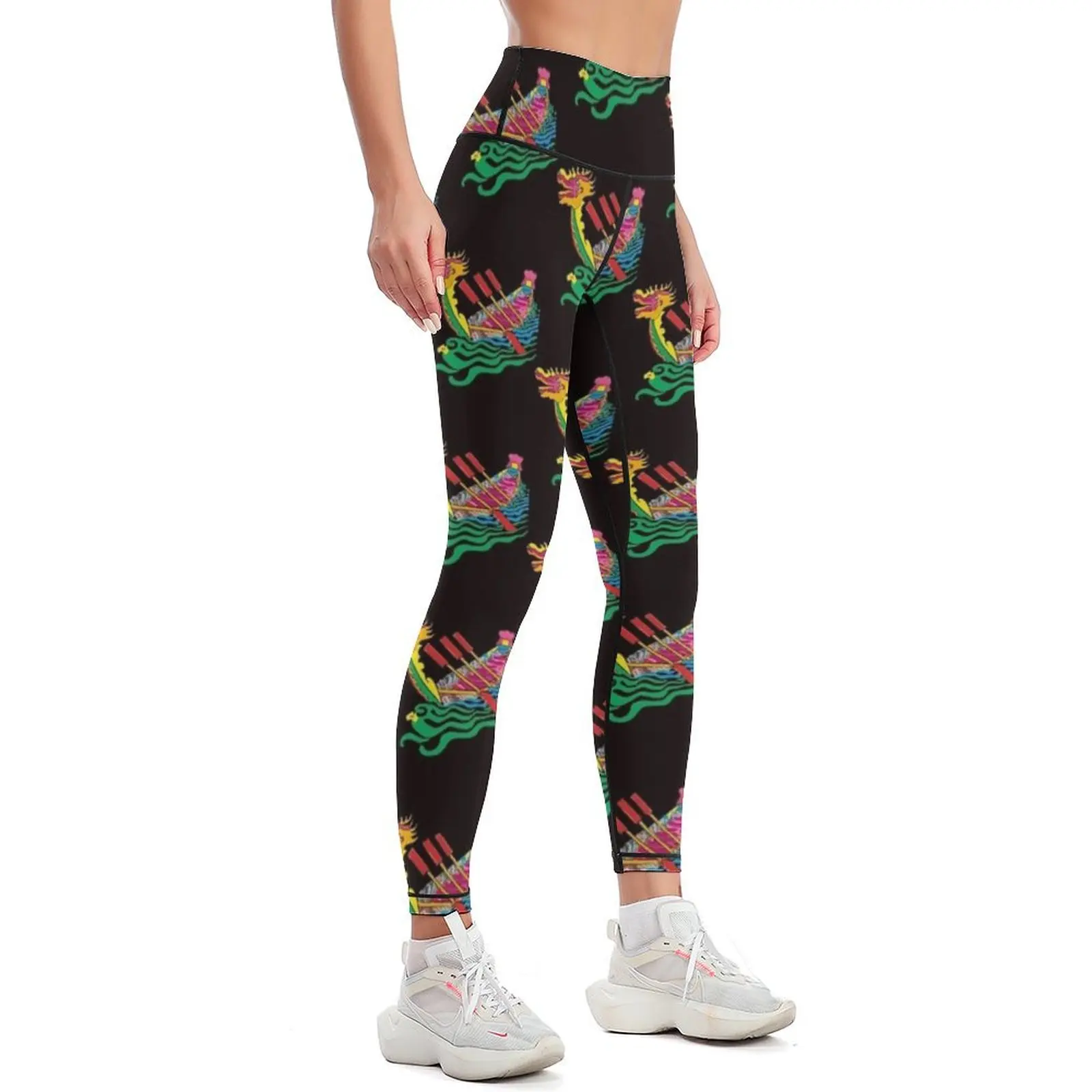 Leggings de sport Dragon Boat pour femme, pantalon de fitness, icône colorée