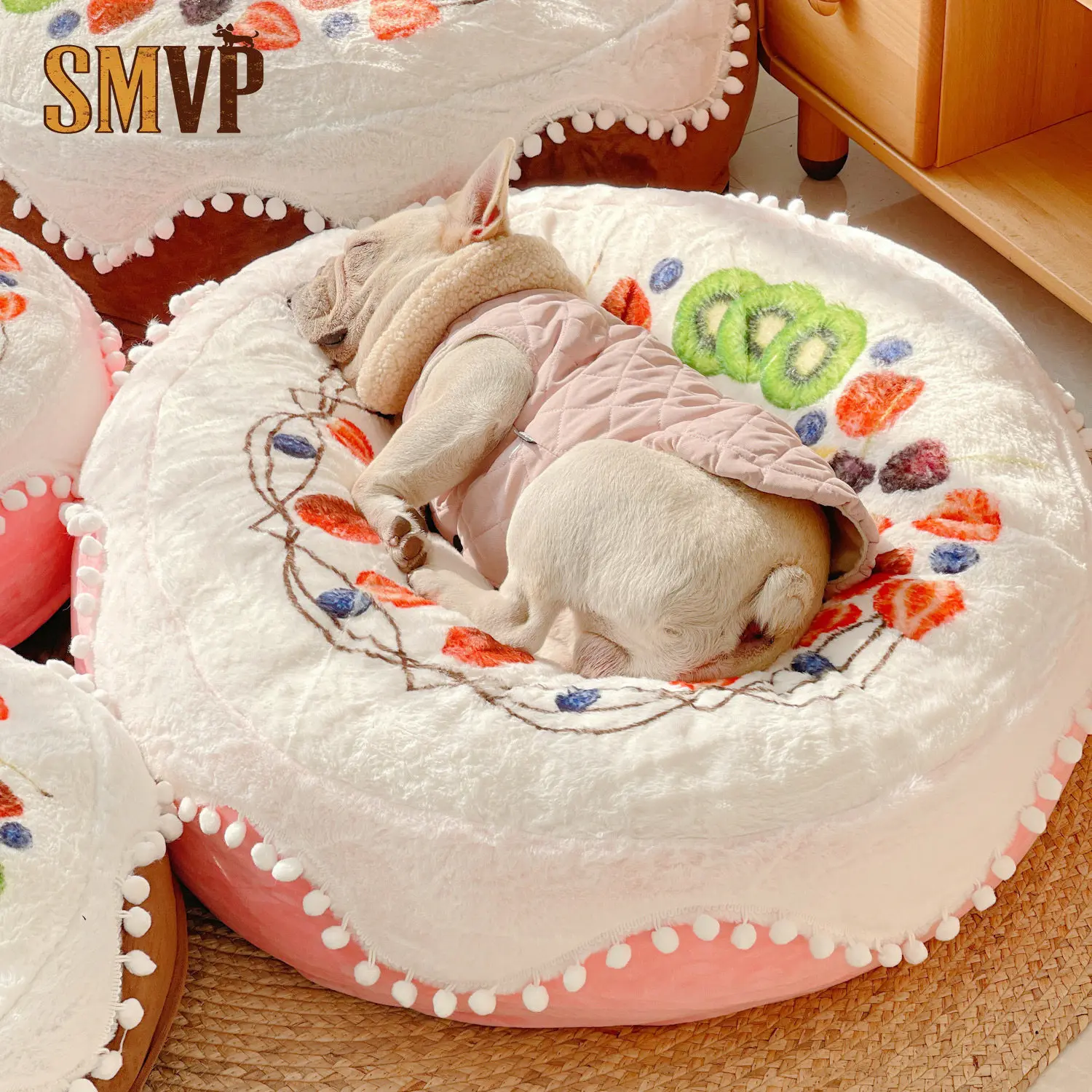 

Creative Fruit Print Birthday Cake Shape Removable and Washablepet Kitten Puppy Nest Dog Beds for Small Dogs