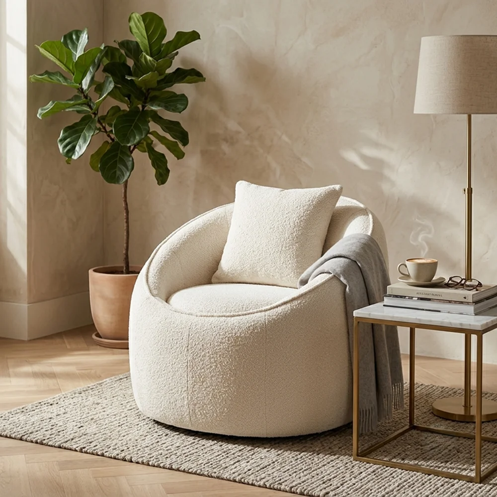Boucle fabric sponge-filled storage sofa chair with removable seat cushion and free bonus lumbar pillow, ideal for bedrooms