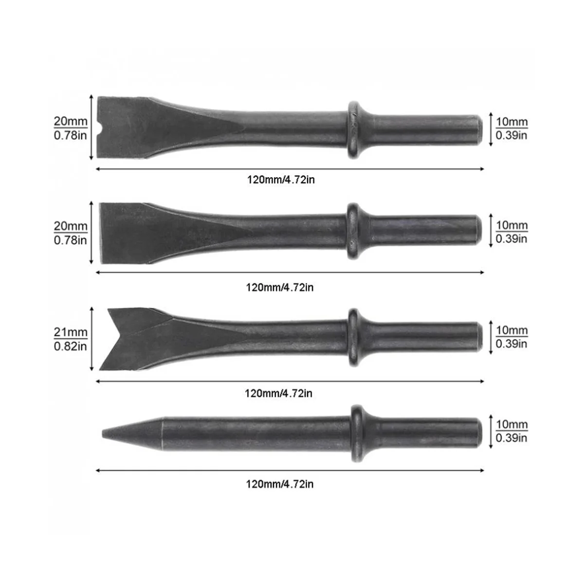 4Pcs/Lot Accessories Hard Steel Solid Air Chisel Impact Head Support Pneumatic Tool for Cutting / Rusting Removal