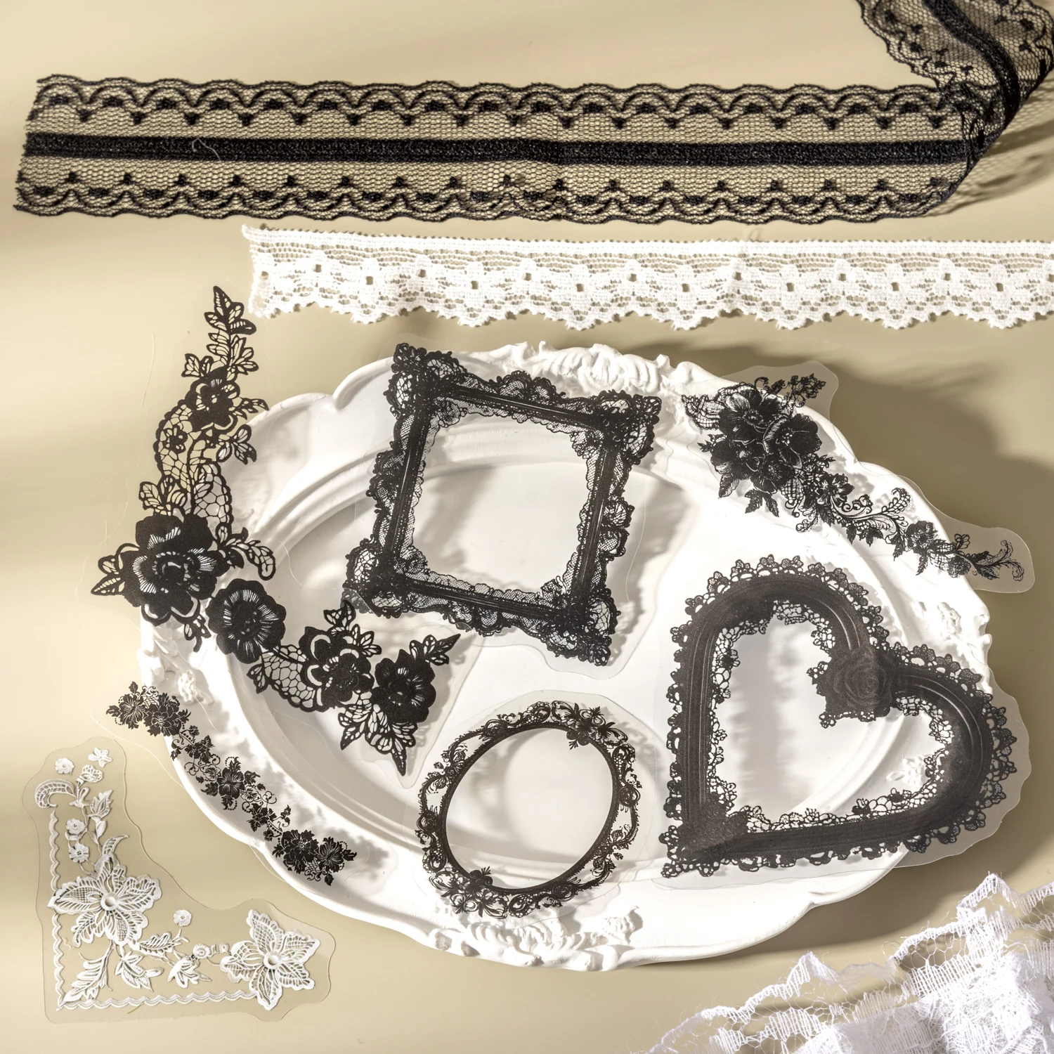 Miss Lace's Day and Night Series Vintage Hollow Lace Landscape Material Package Creative DIY Junk Journal Collage Stationery