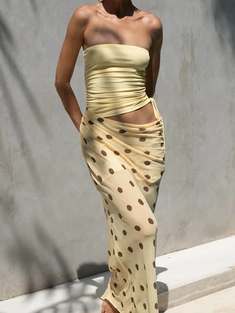 

Patchwork Polka Dot Sexy Maxi Dress Women Gown Summer Fashion Off-shoulder Sleeveless Backless Beach Club Long Dress