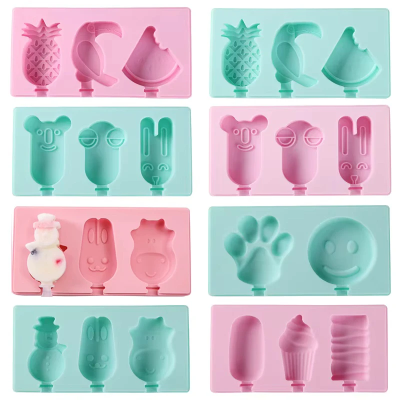 Molde de silicona para helado con tapa y palos, molde para paletas DIY, artefacto, fruta, forma de Animal, molde de pastelería de alta calidad, herramienta de cocina