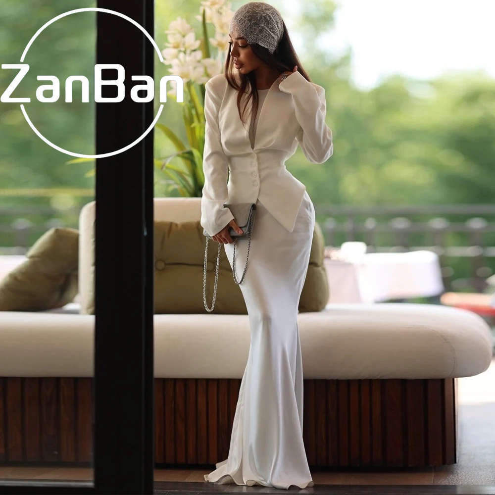 ZanBan 2027 Customized Mermaid Long Sleeves Prom Dresses Two Pieces V Neck Floor Length Pleated Party Dresses Evening Dresses
