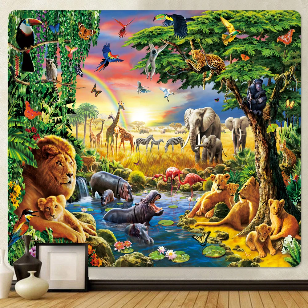 Animal psychedelic scene home decoration art tapestry hippie bohemian decoration yoga mat living room bedroom tapestry