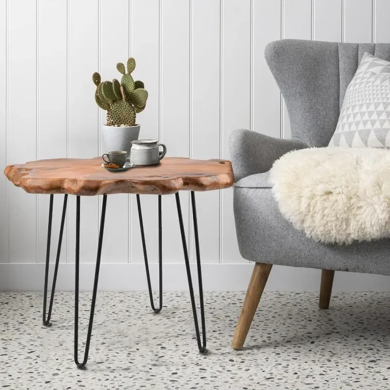 Wood Freeform End Table com superfície impermeável, Rustic Accent Table, Exclusivo para Sala de estar Quarto e Casa