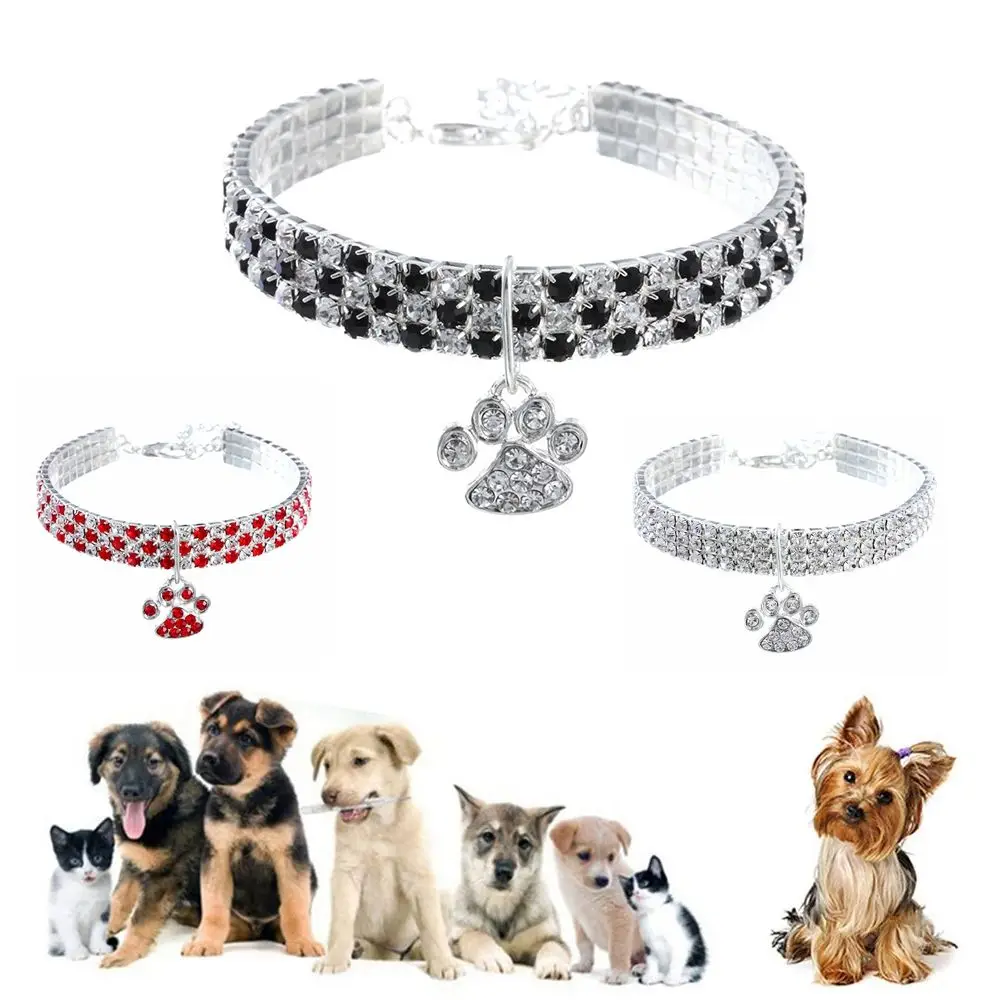 

Diamond Inlaid Pet Cat Collar Pets Shiny Crystal Elastic cats Collars Footprints Accessories For Kitten Dog Collar Cat Necklace