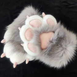 Furry Paws Cosplay Costume Fursuit Feet Paw Gloves Cat Nail Claws Plush Kawaii Anime Wolf Dog Fox Paw Fluffy Mitten For Adults