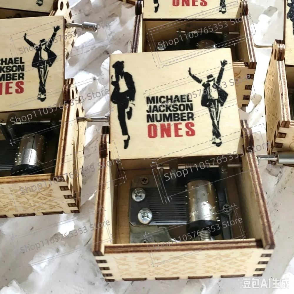 Wooden hand cranked music box Michael Jackson music box retro creative birthday gift ornament