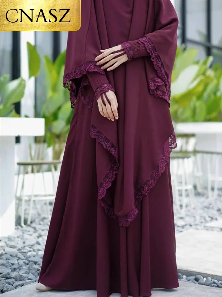 New In Dresses Islamic Abaya Muslim Dubai Veiled Women Clothes Turkish Breast Feeding Abaya Lace Niqab Eid Suit Robe Khimar  2XL