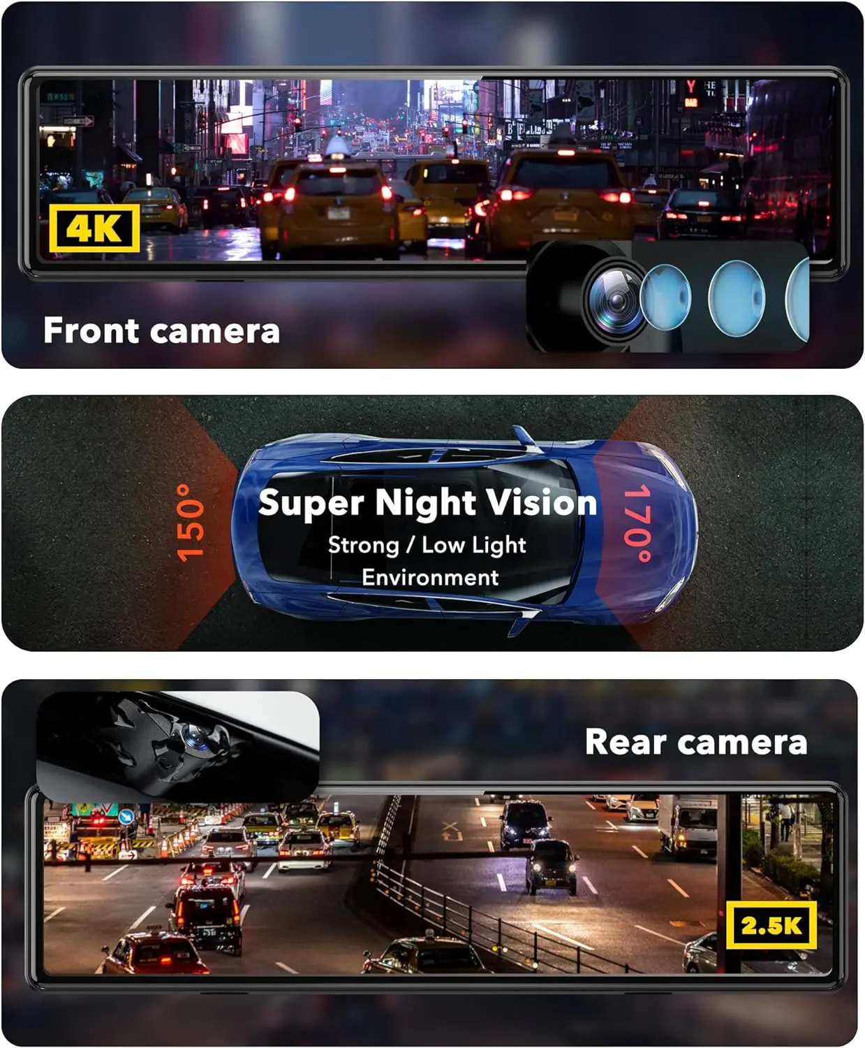 REDTIGER T27 Mirror Dash Cam Front and Rear, 4K+2.5K Rear View Mirror Camera, 11