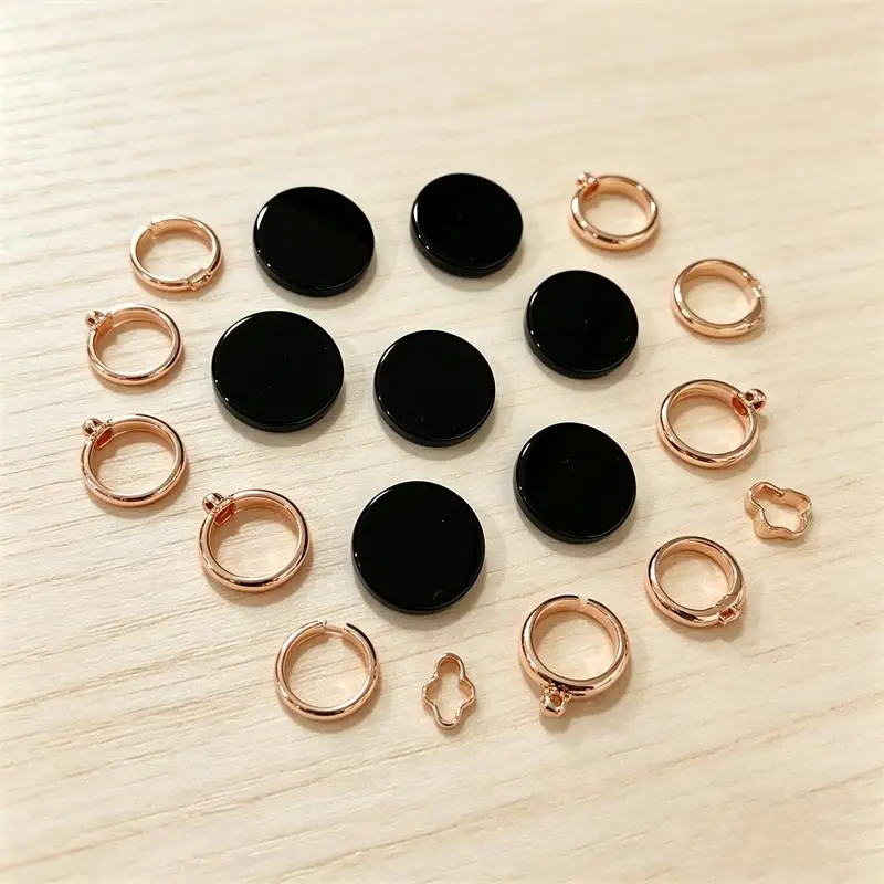 5pcs 8-20mm Black Agate Flat Round Cabochon Beads No Hole Polished Flat Back for Necklace Pendant
