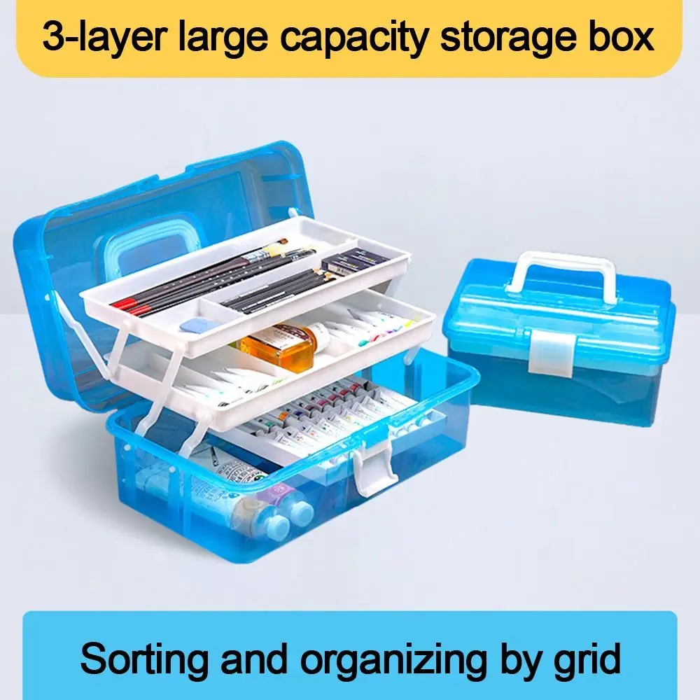 

Multi-functional Large Capacity Storage Box Foldable Three-layer Stationery Case Transparent Nail Art Organizer