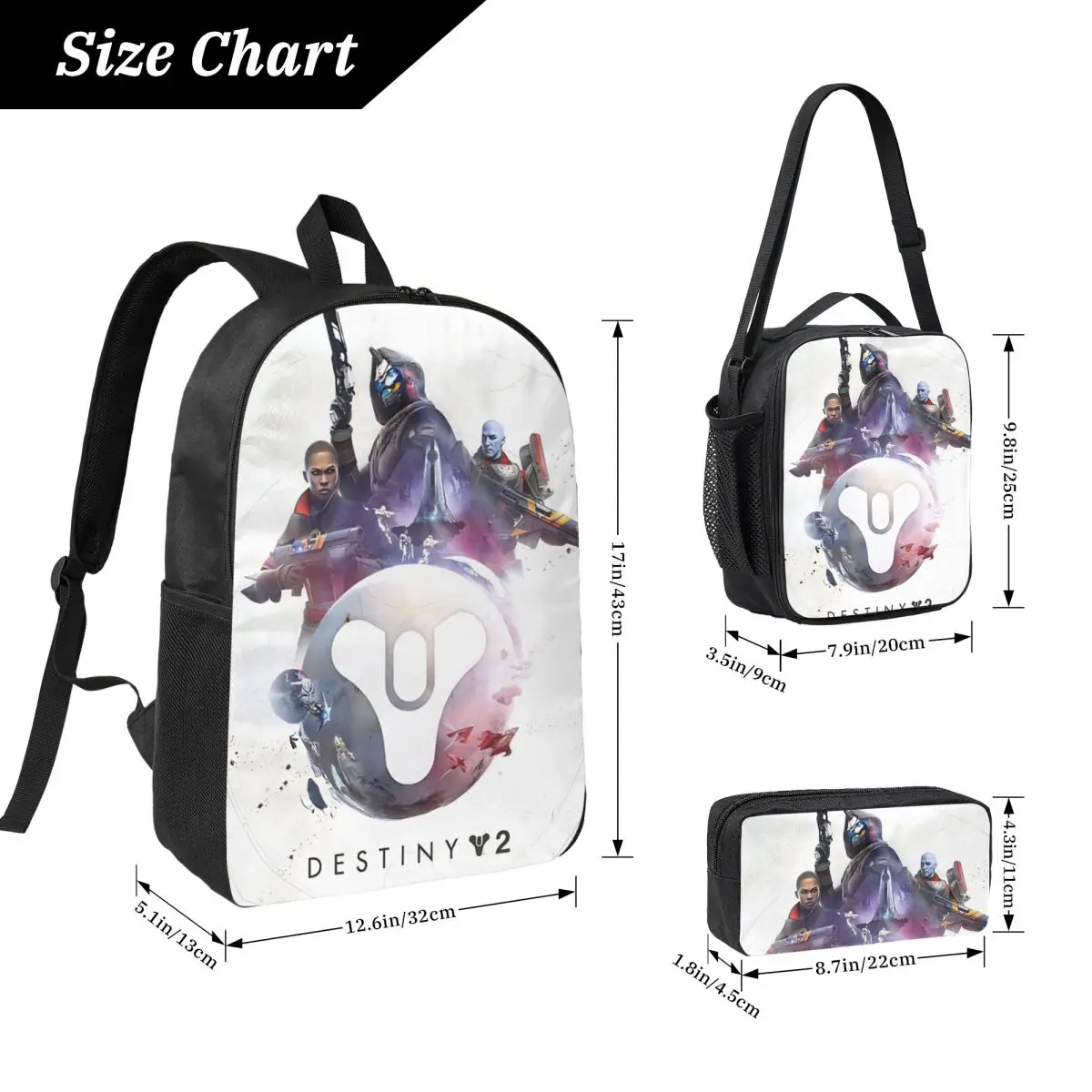 3Pcs Destiny 2 Games Backpack Set for Kids Pen Bags Bookbag Sets with Lunch Box For Primary School Students Daypack